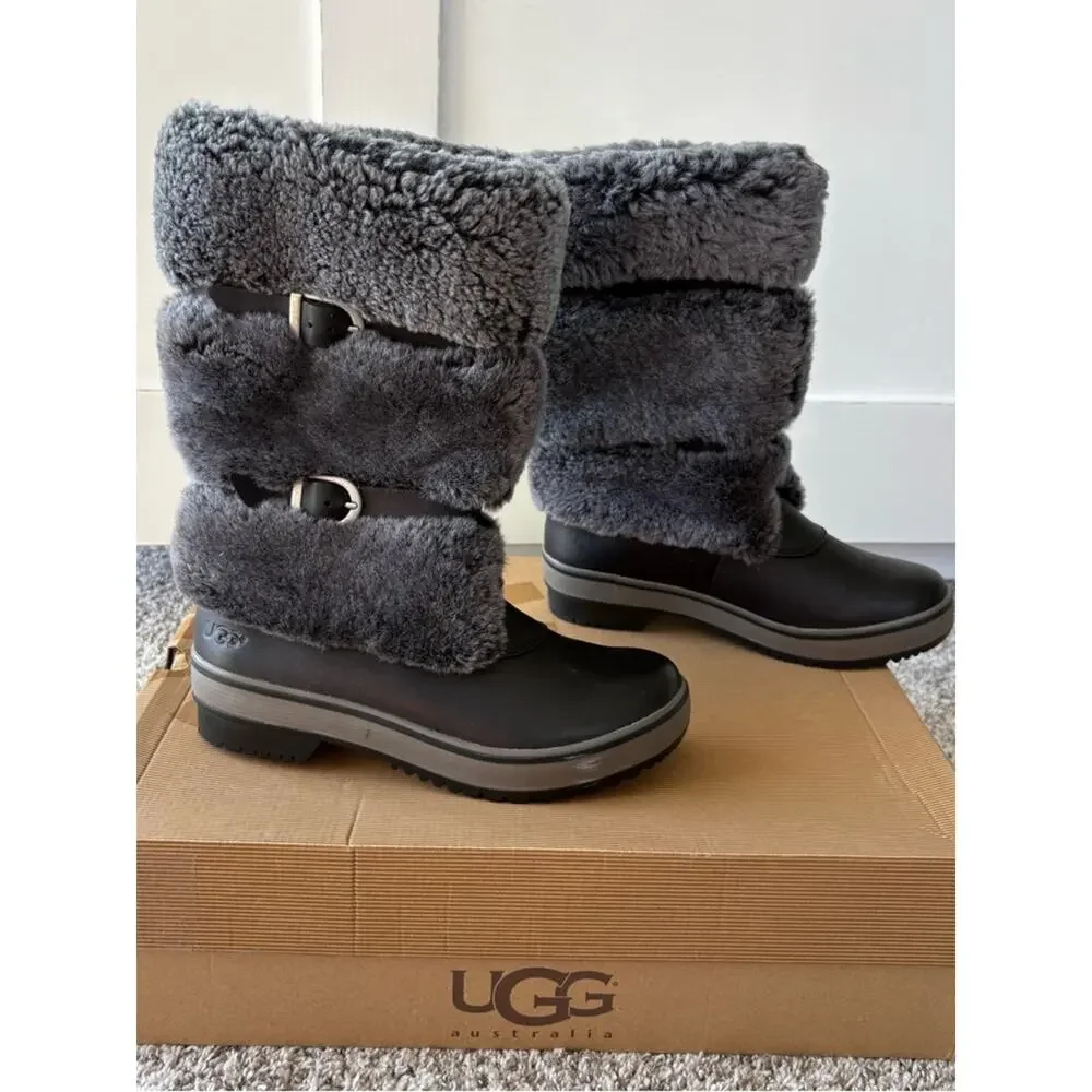 NIB UGG Women's Lilyan Shearling Winter Waterproof Boot Shoe Black Size 7